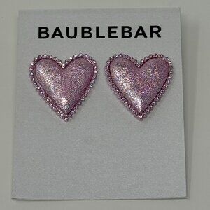 BaubleBar Dorrie Pink Heart Stud Earrings Glitter Metallic